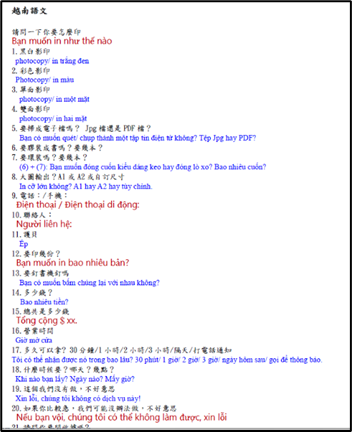 越南語影印店常用句