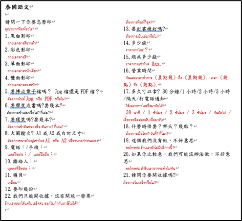 泰語影印店常用句